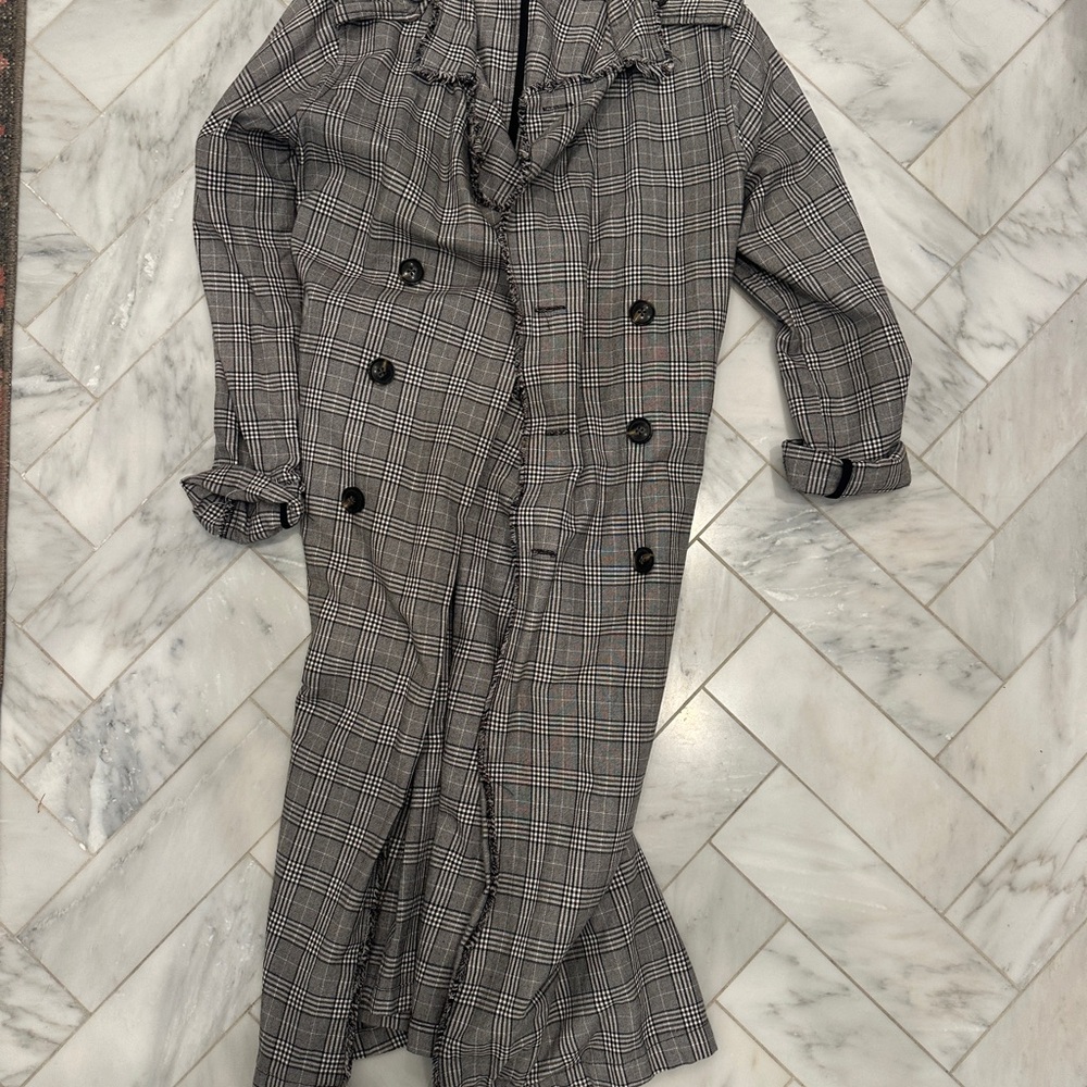 NSF Black and Gray Plaid Trench Coat